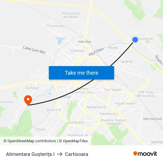 Alimentara Gușterița I to Cartisoara map