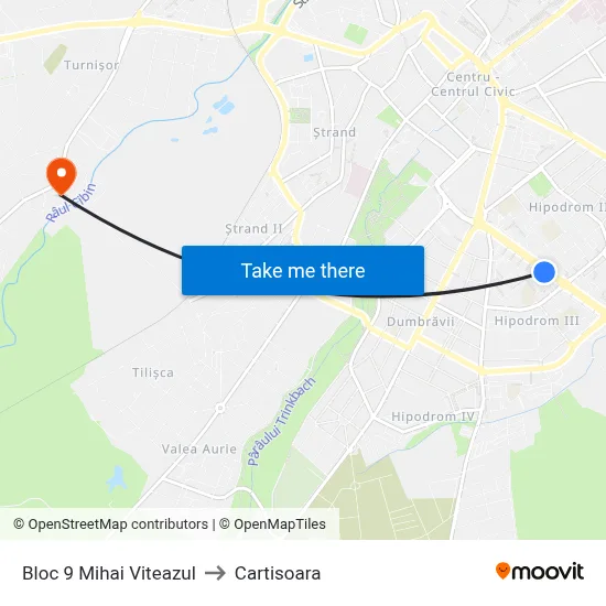 Bloc 9 Mihai Viteazul to Cartisoara map