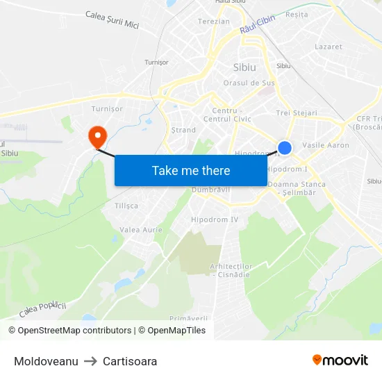 Moldoveanu to Cartisoara map