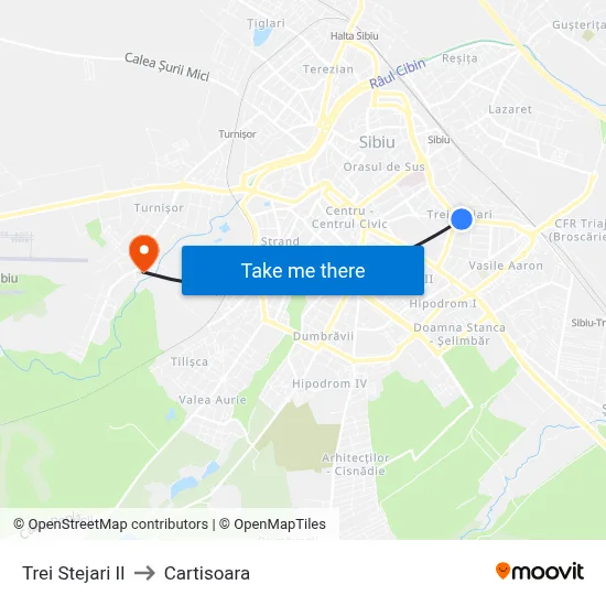 Trei Stejari II to Cartisoara map