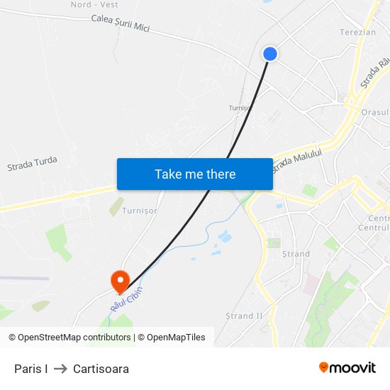 Paris I to Cartisoara map