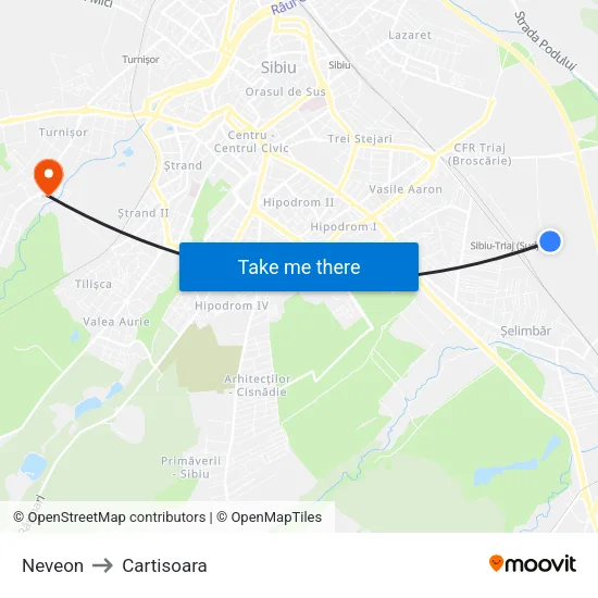 Neveon to Cartisoara map