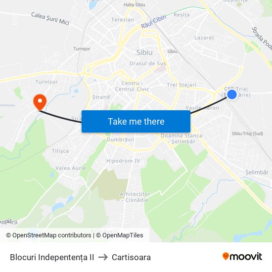 Blocuri Indepentența II to Cartisoara map