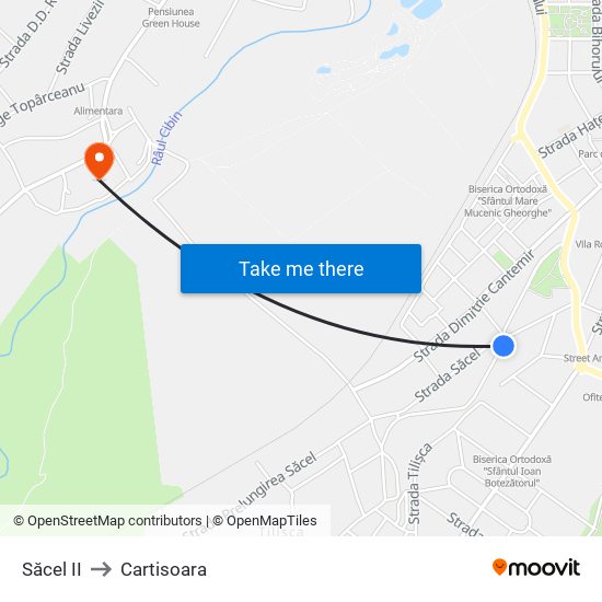 Săcel II to Cartisoara map