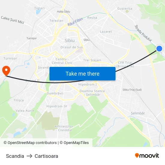 Scandia to Cartisoara map