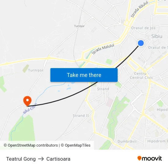Teatrul Gong to Cartisoara map
