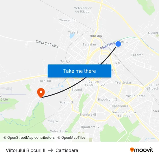 Viitorului Blocuri II to Cartisoara map