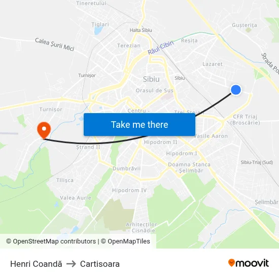 Henri Coandă to Cartisoara map