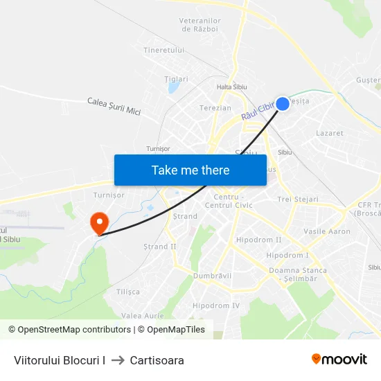 Viitorului Blocuri I to Cartisoara map