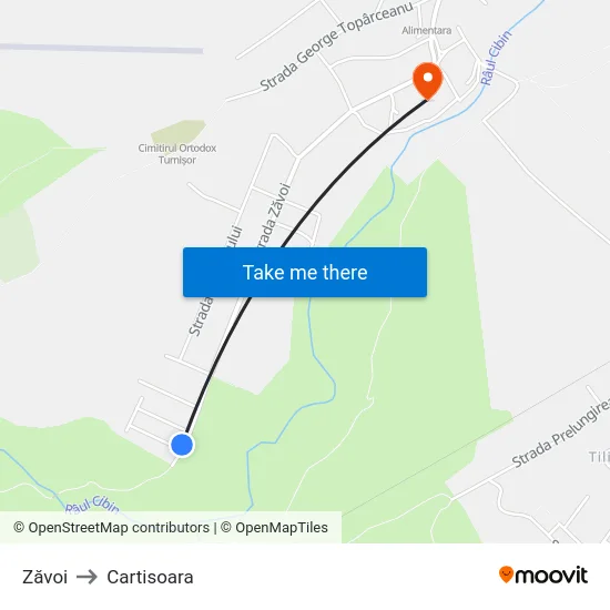 Zăvoi to Cartisoara map