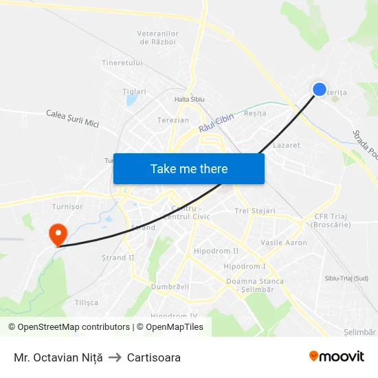Mr. Octavian Niță to Cartisoara map