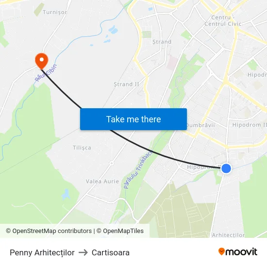 Penny Arhitecților to Cartisoara map