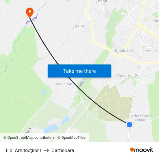 Lidl Arhitecților I to Cartisoara map