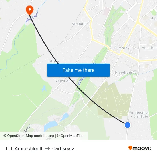 Lidl Arhitecților II to Cartisoara map