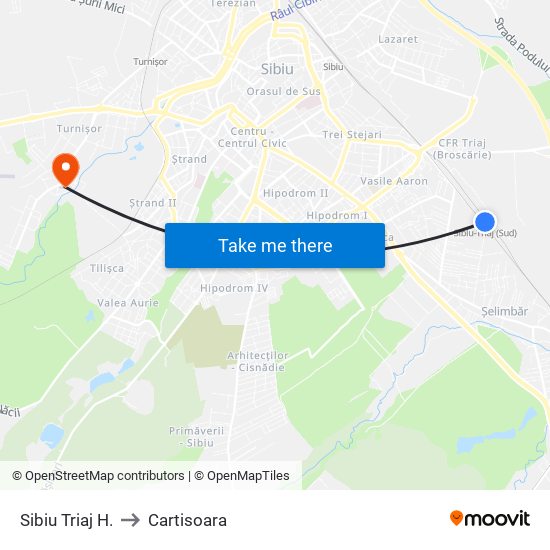 Sibiu Triaj H. to Cartisoara map