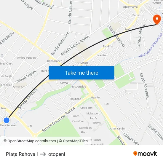 Piața Rahova I to otopeni map