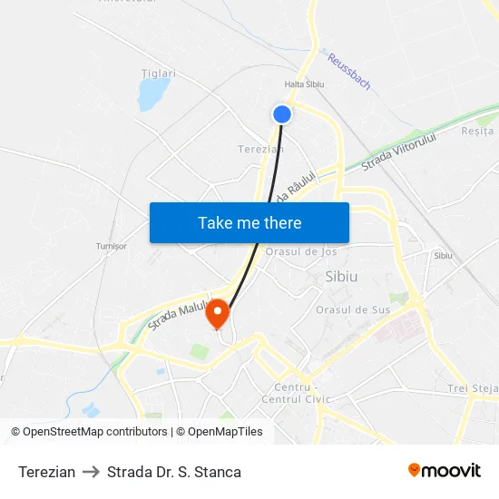 Terezian to Strada Dr. S. Stanca map