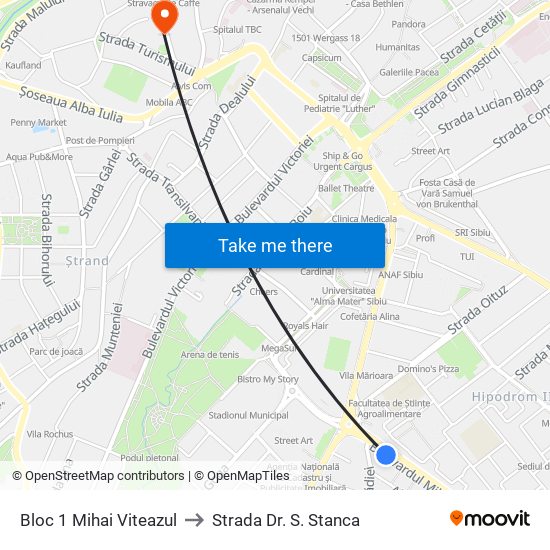 Bloc 1 Mihai Viteazul to Strada Dr. S. Stanca map