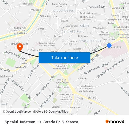 Spitalul Județean to Strada Dr. S. Stanca map