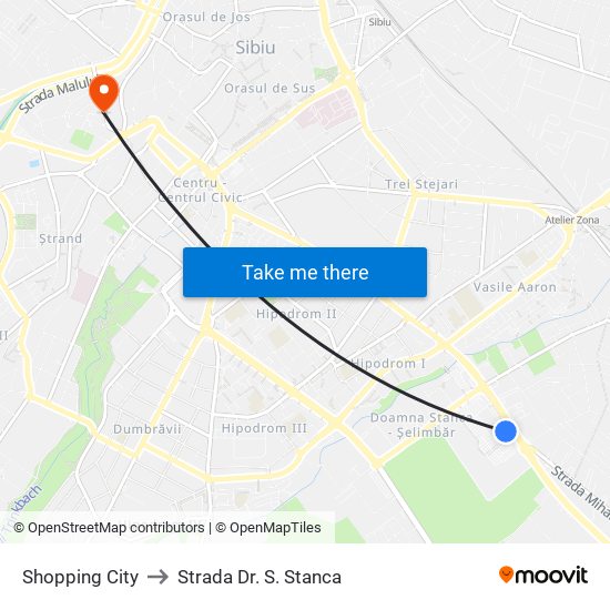 Shopping City to Strada Dr. S. Stanca map