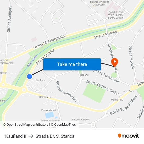 Kaufland II to Strada Dr. S. Stanca map