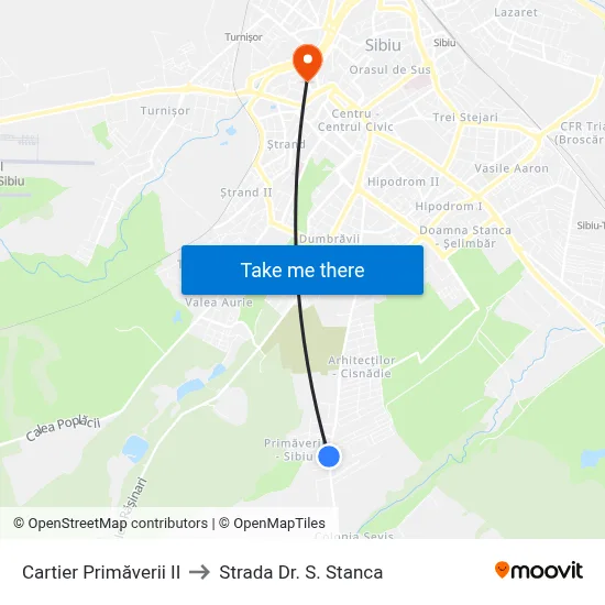 Cartier Primăverii II to Strada Dr. S. Stanca map