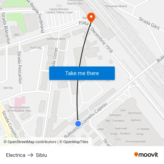Electrica to Sibiu map