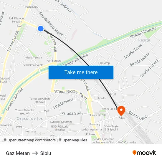 Gaz Metan to Sibiu map