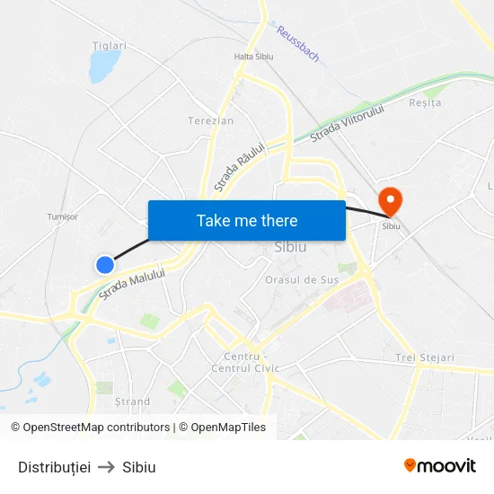 Distribuției to Sibiu map
