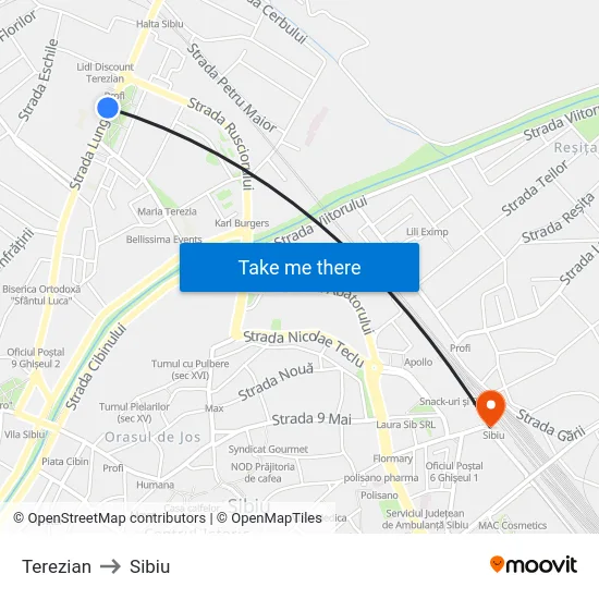 Terezian to Sibiu map