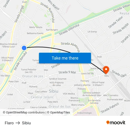 Flaro to Sibiu map