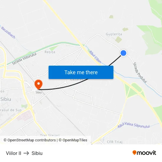 Viilor II to Sibiu map