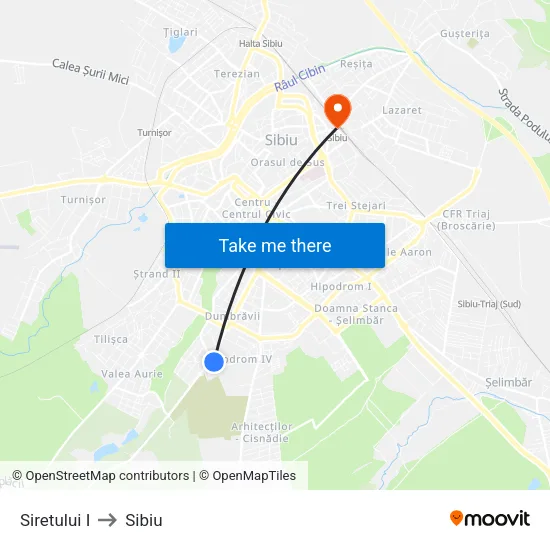 Siretului I to Sibiu map