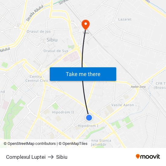 Complexul Luptei to Sibiu map