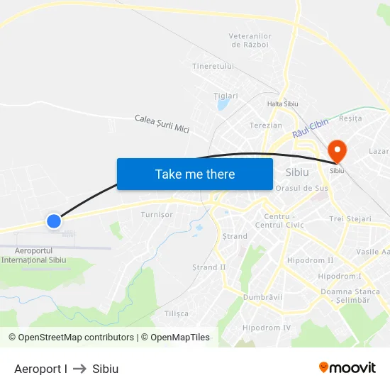 Aeroport I to Sibiu map