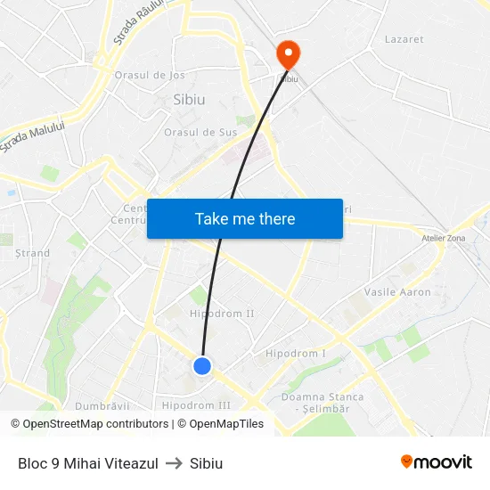 Bloc 9 Mihai Viteazul to Sibiu map