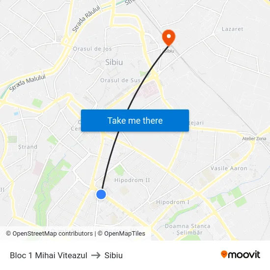 Bloc 1 Mihai Viteazul to Sibiu map