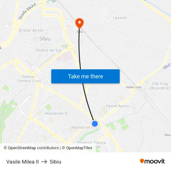 Vasile Milea II to Sibiu map