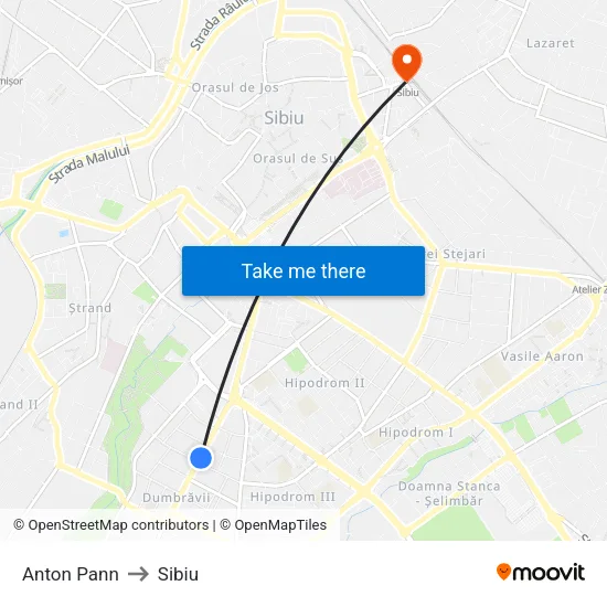 Anton Pann to Sibiu map