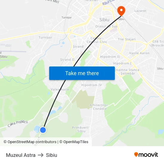 Muzeul Astra to Sibiu map