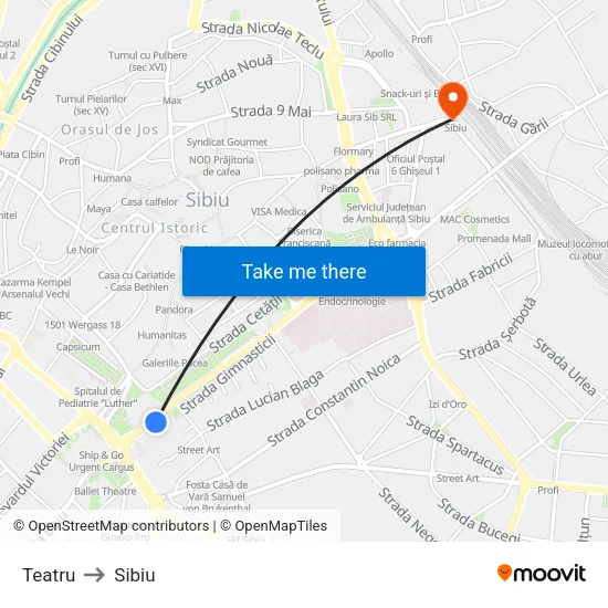 Teatru to Sibiu map