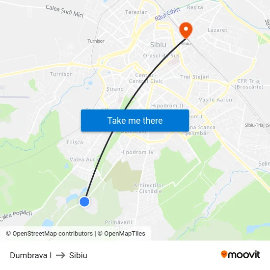 Dumbrava I to Sibiu map