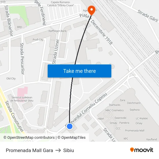 Promenada Mall Gara to Sibiu map