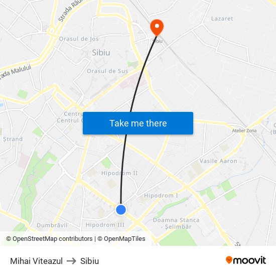 Mihai Viteazul to Sibiu map