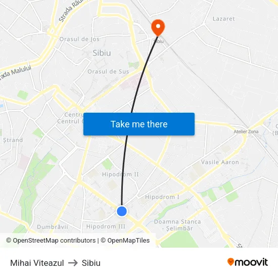 Mihai Viteazul to Sibiu map