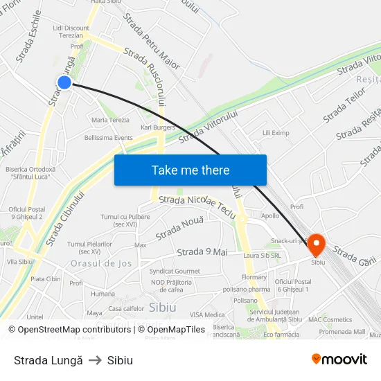 Strada Lungă to Sibiu map