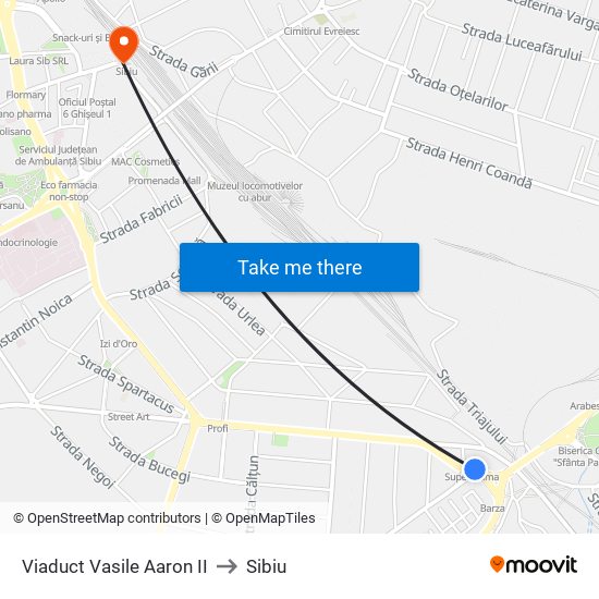 Viaduct Vasile Aaron II to Sibiu map