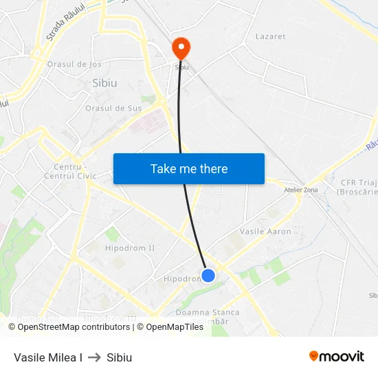 Vasile Milea I to Sibiu map