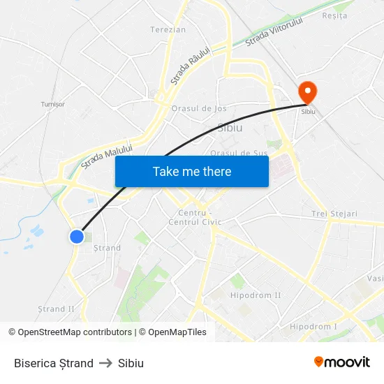 Biserica Ștrand to Sibiu map