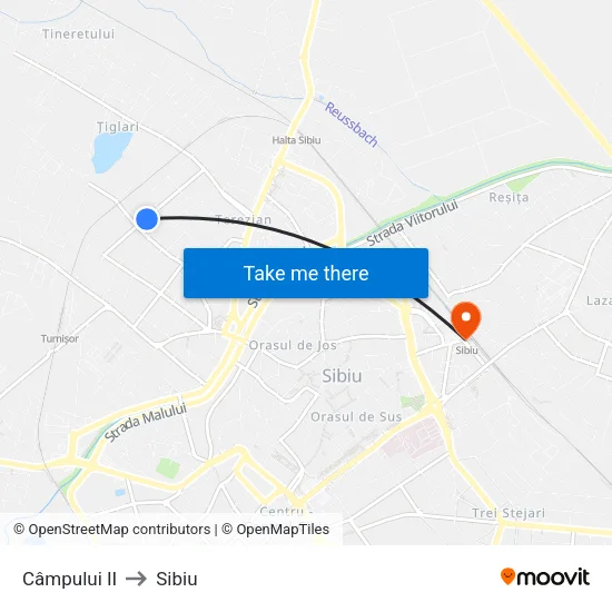 Câmpului II to Sibiu map